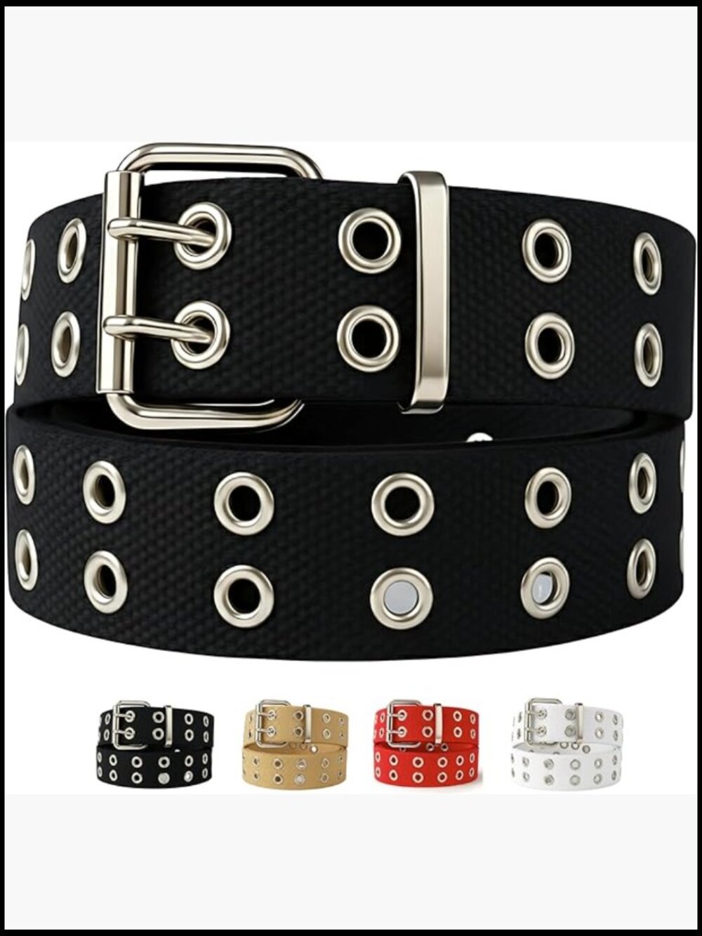 Double Grommet Punk Style Web Belt 100% Cotton 1.5" Wide